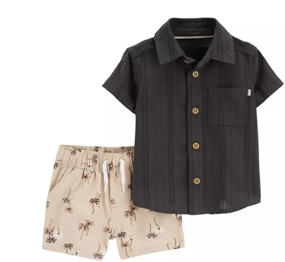Carter's Baby Boys 2 Piece Button Front Shirt Palm Tree Short Set Newborn